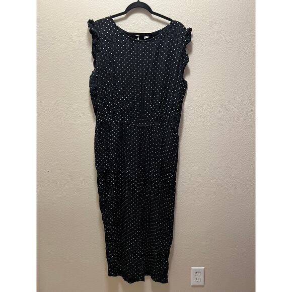 Old Navy Jumpsuit Black White Polka Dots Flutter Sleeveless Over All Sz XL - Picture 2 of 10